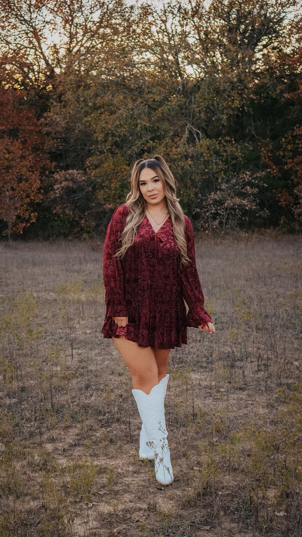 VELVET CRANBERRY BABYDOLL DRESS no