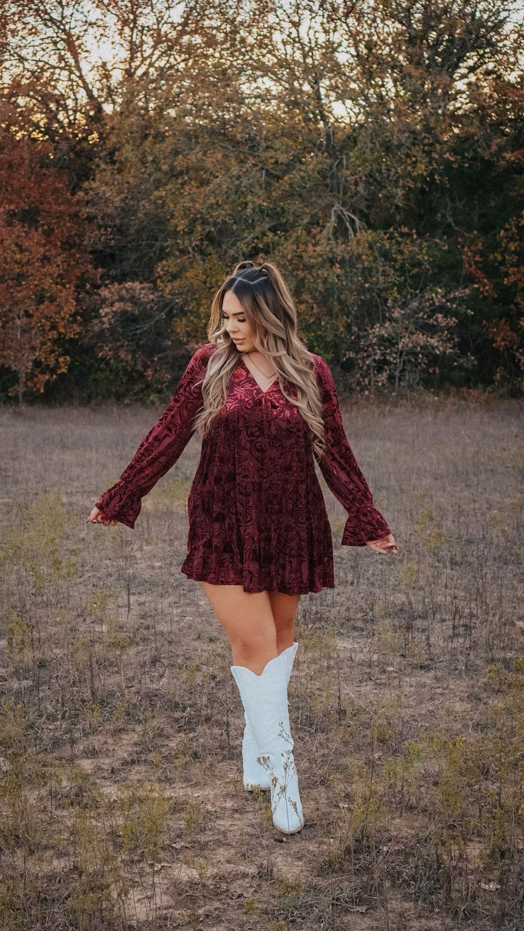 VELVET CRANBERRY BABYDOLL DRESS no