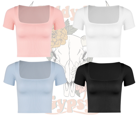 RIBBED CROPPED SQUARE NECK TEES