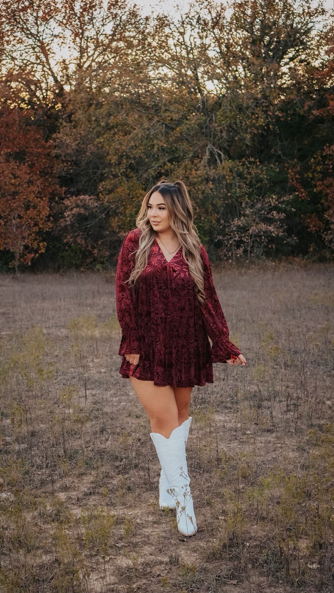 VELVET CRANBERRY BABYDOLL DRESS no