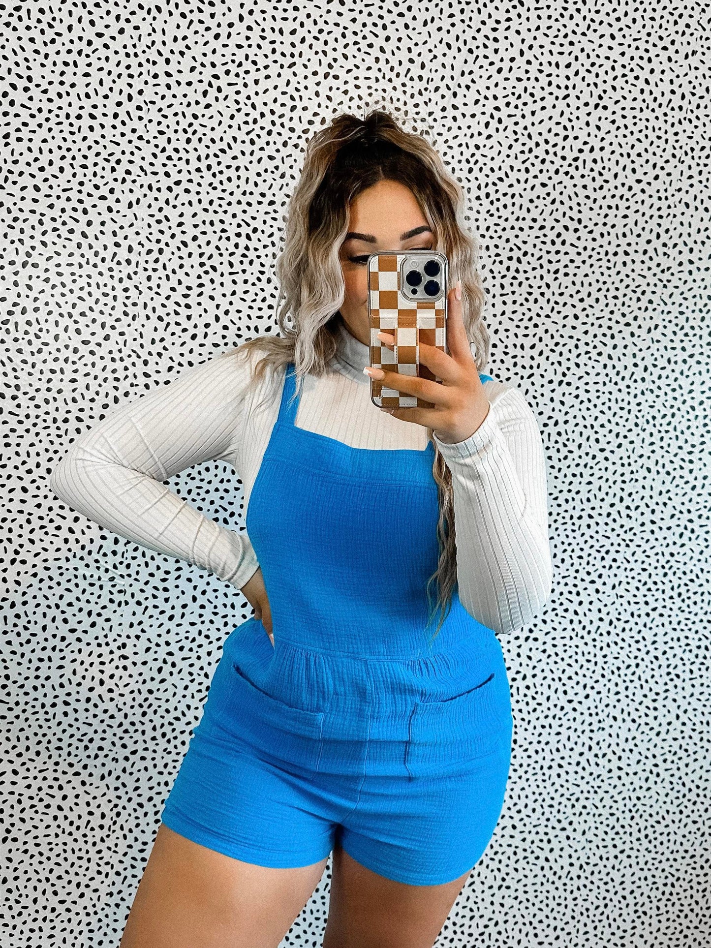 COBALT OVERALL ROMPER (1 LARGE LEFT)