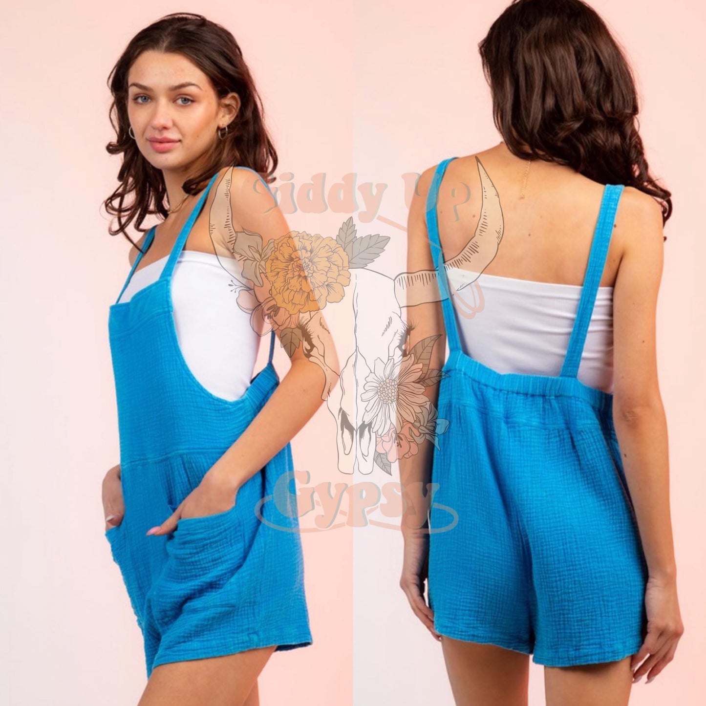 COBALT OVERALL ROMPER (1 LARGE LEFT)